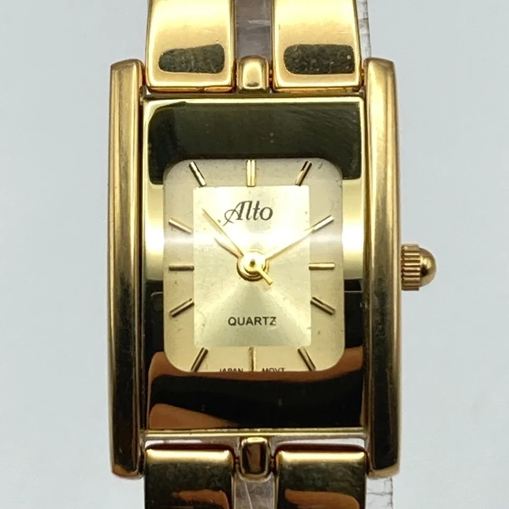 Vintage Alto Womens Watch Gold Tone 19mm Stretch Band Tank New Battery SMALL 6